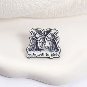 Brosche 'Girls Will Be Girls' Emaille-Anstecknadeln Lustige Feministische Hexen- & Satan-Broschen Taschen-Revers-Abzeichen Punk Goth Schmuck Geschenk für Freunde - Product Image 3