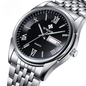 Montre à quartz pour homme OEM ODM, chiffres romains, aiguilles lumineuses, étanche, calendrier, bracelet en acier inoxydable, montre-bracelet décontractée pour affaires - Product Image 2