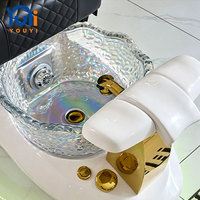 Fauteuil de pédicure spa en cuir noir, électrique, inclinable, avec massage, lumière LED, bassin en verre, station de spa pour salon de manucure