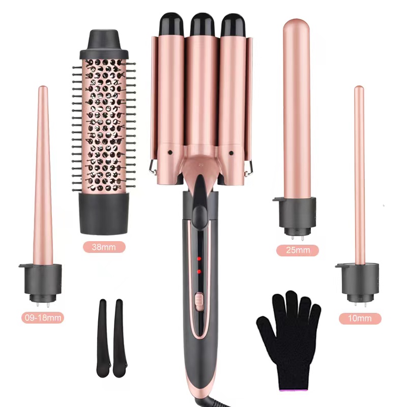 5 in 1 Interchangeable Curling Iron Curl Wand Curling Set LCD Display Private Label Hair Curler Roller Hot Brush Comb Tools