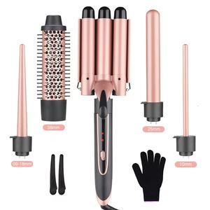 5 en 1 Interchangeable Cheveux <span class=keywords><strong>Fer</strong></span> À Friser Curl Baguette Curling Ensemble LCD Affichage Marque Privée Cheveux Bigoudi Rouleau Brosse Chaude Peigne Outils - Product Image 1