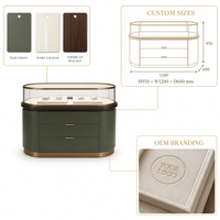 Vitrine de présentation de bijoux écologique personnalisée avec éclairage LED, en verre, bois et acier inoxydable, durable, pour exposition et vente au détail