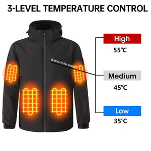 Electric <b>Heated</b> Winter Jacket with Fleece Lining <b>USB</b> Powered Crew Neck Full Zipper Windproof Unisex Cold Weather - Product Image 2