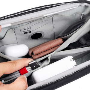 Small Tech Pouch, Black, Electronics Organizer for Travel or Everyday Carry, Origami-Style Storage, Cable Pass-Through - Product Image 2