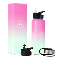 Bouteille d'eau en acier inoxydable ml, Triple isolation, avec couvercle en paille, à capuchon rabattable, idéale pour la randonnée, le cyclisme et les exercices