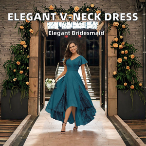 Robe Décontractée Élégante Sans Manches à Col en V, Coupe Trapèze, en Mousseline de Soie Fluide avec Appliques en Dentelle et Volants, Design Tendance et de Haute Qualité - Product Image 2