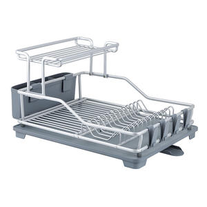 キッチン用耐久性のあるモダンな二層アルミ製食器乾燥ラック、食器やボウル用の多機能収納付き - Product Image 6