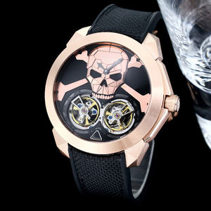 Montre mécanique de luxe 2026 avec double tourbillon et design crâne, accent or rose, montre-bracelet audacieuse pour homme, montre de sport haut de gamme - Product Image 4