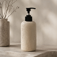 Distributeur de salle de bain personnalisé en béton et travertin, style minimaliste nordique, pour shampoing et gel douche, avec pompe en acier inoxydable