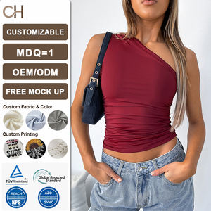 Top Asimétrico con Volantes, Estilo Vacacional Sexy Europeo y Americano, Top Ajustado sin Tirantes, Elegante, Suave y Elástico - Product Image 1