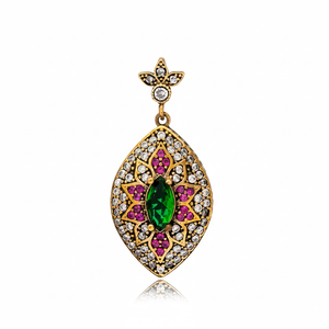 Marquise <b>Emerald</b> CZ Ottoman Design Authentic Silver <b>Pendant</b> Turkish Handmade 925 Sterling Silver Jewellery - Product Image 2