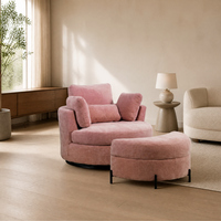 Fauteuil pivotant mauve avec repose-pieds en tissu peluche, fauteuil d'appoint rotatif pour salon, vente en gros, directement de l'usine