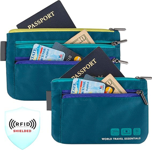 Ensemble de 2 organiseurs de documents de voyage essentiels pour le monde entier : <span class=keywords><strong>porte</strong></span>-passeports familial <span class=keywords><strong>et</strong></span> portefeuille anti-RFID pour documents de voyage - Product Image 1