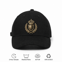 Casquette de luxe personnalisée avec logo, en coton Oxford Dobby noir de haute qualité, 6 panneaux, broderie 3D crête dorée, style Dad Hat, pour hommes, sports de plein air