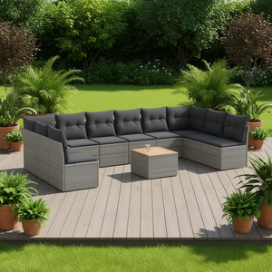 Conjunto de Sofás de Jardín de Ratán Gris, Más de 10 Plazas, Muebles de Exterior Resistentes a la Intemperie, Diseño Contemporáneo - Product Image 2