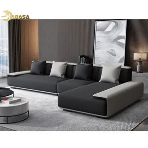 Sofá moderno de tecido estilo nórdico, sofá de tecido com estilo nórdico cinza escuro e em formato de l