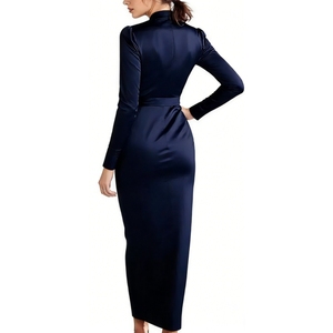 เดรสยาวปานกลางคอวีแขนยาวสำหรับผู้หญิง - เดรสผูกเอวแบบเป็นทางการ แฟชั่นเดรส - Product Image 6