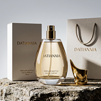 Flacon de parfum en verre cristal rond personnalisé en usine, 30 ml, 50 ml, 100 ml, vaporisateur à pompe, brume fine avec couvercle doré