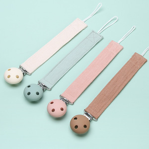 Cotton Baby Pacifier Anti Drop Chain With Teether Toy Strap Solid Color Ribbon Pacifier Chain For 0 To 24 Months - Product Image 3