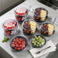 Groothandel ronde voedselveilige fruitsalade doos met transparant deksel, wegwerpbaar plastic fruitplateau met compartimenten