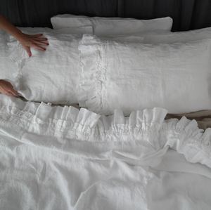 Set Copripiumino 100% Lino Stile Rustico con Copripiumino Arricciato e Federe Set di Biancheria da Letto in Lino Francese - Product Image 3