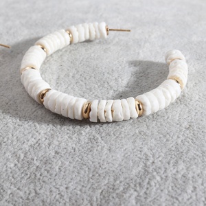 Pendientes de <span class=keywords><strong>Aro</strong></span> en Forma de C con Cuentas de Concha Blanca, Estilo Bohemio, Geométricos, Grandes, para Mujer, Joyería de Playa, Tendencia 2026 - Product Image 3