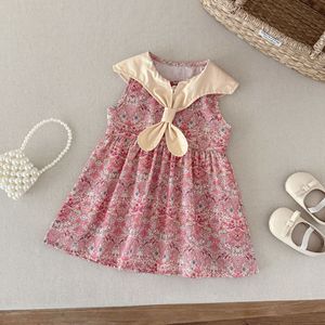 Abito Estivo 2026 Nuovo Stile in Puro Cotone Morbido per Bambina, Vestito Floreale Vintage con Colletto alla Marinara e Fiocco, Abito da Principessa - Product Image 3
