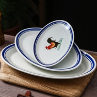 Assiette en céramique rétro bleue et blanche en porcelaine, motif coq, pour hôtels, vaisselle de table, assiette à riz, vente en gros