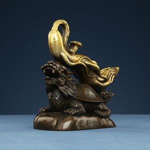 Ornement en laiton Dragon Tortue Ginseng Feng Shui pour la maison, le bureau, la décoration de bureau, cadeau pour la prospérité - Product Image 1