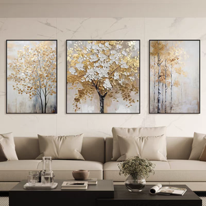 3D <span class=keywords><strong>Arbre</strong></span> Élément Mode Triptyque Peinture À L'huile Design Minimaliste Salon Mural Texture Pur Peint À La Main Décoration Peinture - Product Image 4