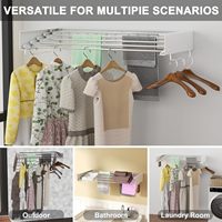 Séchoir à linge mural extensible compact pour intérieur/extérieur, noir et blanc, en métal et plastique, emballage pour envoi postal