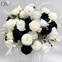 Boule de fleurs artificielles en soie noire et blanche, rose et chrysanthème, 70 cm, pour décoration florale de mariage et événements