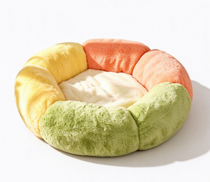 <b>Flannel</b> Pet Bed With Detachable Pillow Soft Plush Cat Dog Nest Round Indoor Sleeping Bed for Winter - Product Image 1