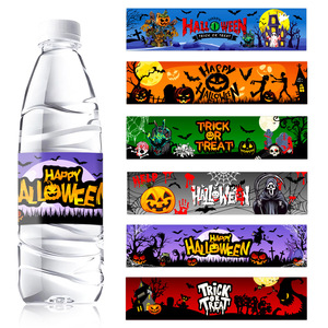 6 autocollants étanches pour bouteilles d'eau d'Halloween, étiquettes en forme de citrouille, autocollants décoratifs pour bouteilles - Product Image 1