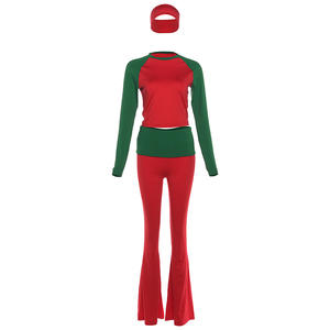 Ensemble deux pièces pour <span class=keywords><strong>femme</strong></span>, t-shirt à manches longues et col rond pour <span class=keywords><strong>Noël</strong></span> et pantalon slim contrasté - Product Image 6