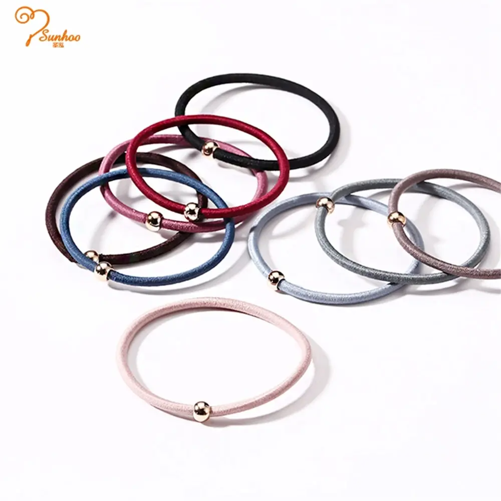 Women Basic Colorful Golden Ball Elastic Hair Bands Ponytail Holder Lady Rubber Bands Hair Tie