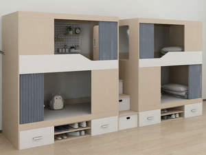 Современная металлическая двухъярусная кровать-капсула на заказ для квартиры, общежития, студенческая двухместная кровать с ящиками для хранения и лестницей - Product Image 1