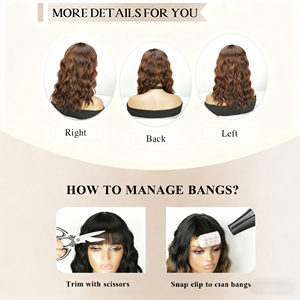 Perruque de luxe courte bouclée style ondulations naturelles en fibre haute température, facile à coiffer pour femmes, brun clair - Product Image 4
