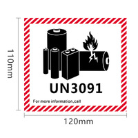 Étiquettes autocollantes personnalisées 120*110 en papier brillant pour avertissement de batterie au lithium, découpées à la forme, imperméables, imprimées à la machine pour emballage