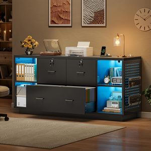 SENYU Contemporary Black Filing <b>Cabinet</b> <b>with</b> 4 <b>Drawers</b> Lockable Doors Office <b>Storage</b> for Home Office Furniture - Product Image 2