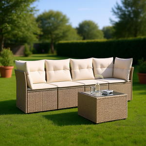 ชุดโซฟาหวายสำหรับสวน 4 ที่นั่ง เฟอร์นิเจอร์กลางแจ้ง ดีไซน์ทันสมัย ทนทาน - Product Image 2