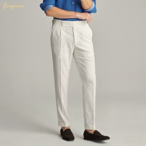 Pantalon de costume uni pour homme avec ajusteurs latéraux doubles et ourlet retroussé |   Pantalon formel extensible et respirant, teint éco-responsable - Product Image 2
