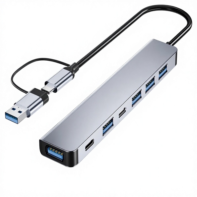 Type C 7 in 1 Aluminum Adapter USB Hub 3.0 & 2.0 Ports Phone Docking Station Adapter Laptop Tablet PC Interface 4-Port Splitter