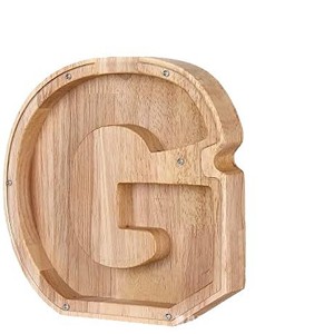 Hucha de madera con forma de letra del alfabeto, caja de dinero de madera maciza para niños de 2 a 4 años, color natural - Product Image 5