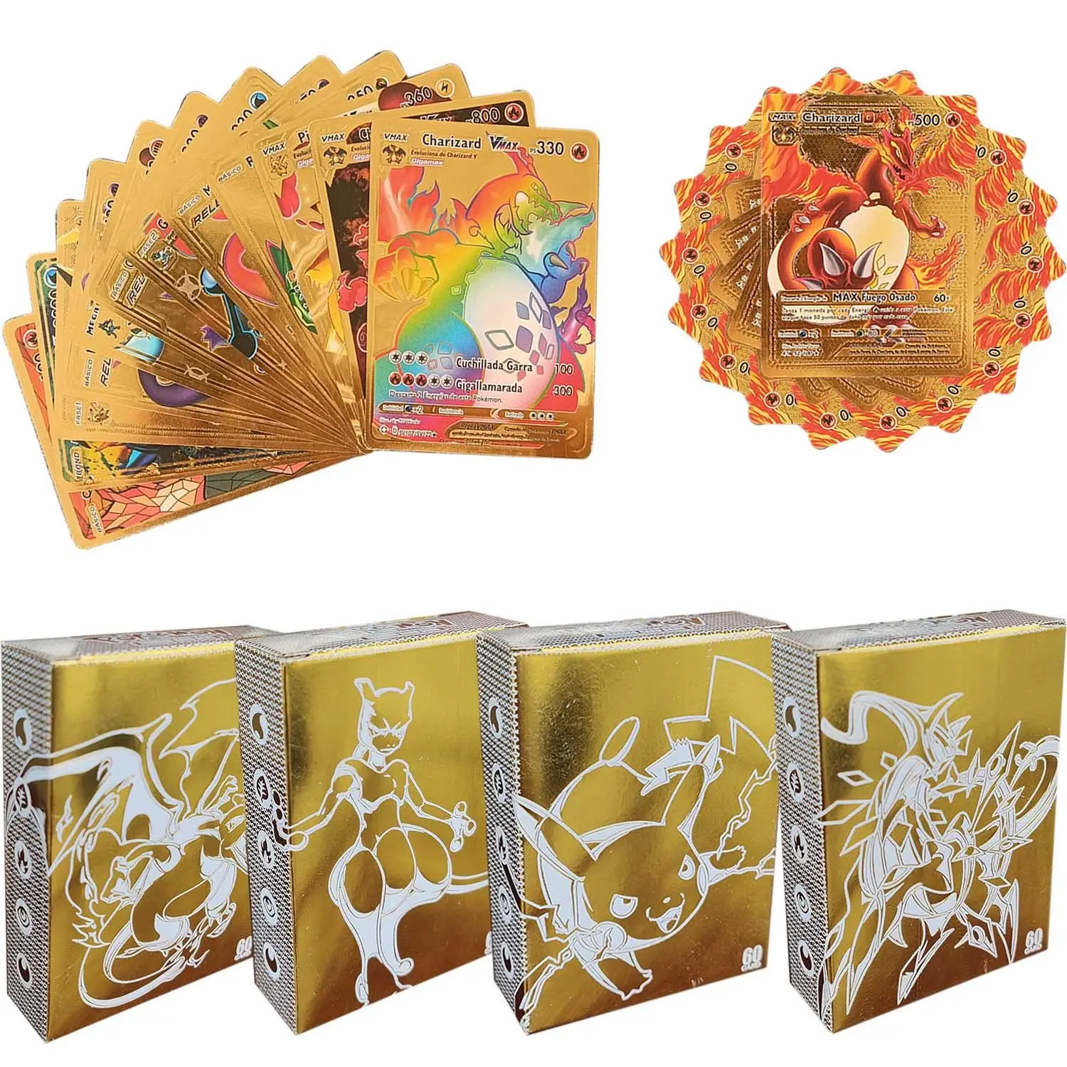 Wholesale 60pcs/A Set Good Quality Pvc Cartoon Spanish Pokemon Cards For Child Gift
