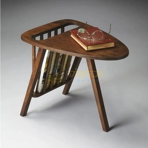 <b>Walnut</b> Wood Mid Century Side <b>Table</b> with Magazine Rack Curved Oval Top and Tapered Legs Modern Living Room Accent Stand Furniture - Product Image 2
