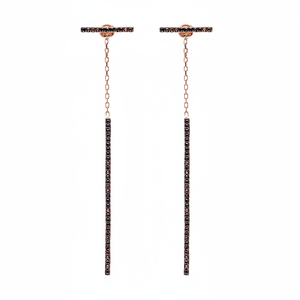Mince Pave Bar Noir Zircon Longues Boucles D'oreilles En Gros Turc À La Main Fine 925 Argent Sterling Bijoux - Product Image 2