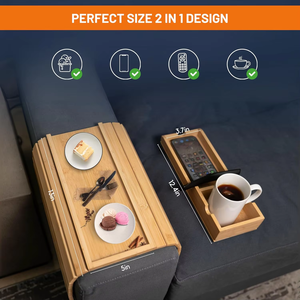 Plateau de canapé en bambou pour rangement domestique avec porte-gobelet amovible, pliable et antidérapant, pour boissons et collations - Product Image 2