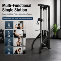 Machine de musculation à colonne unique avec poulie réglable, barre latérale et poignée en D pour entraînement de tirage vertical et de rameur vertical