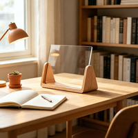 Présentoir en bois double face avec base en bois massif et support en acrylique pour menus, cartes publicitaires et décoration de table